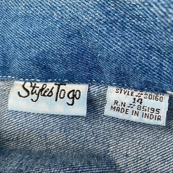 80s vintage 90s y2k denim gold button patches jacket gold trim - Picture 5 of 5